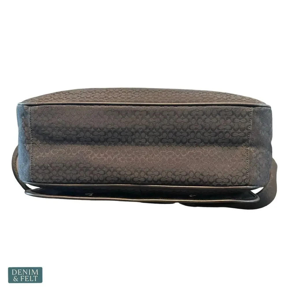 Coach Signature Hudson Messenger Laptop Bag Black‎ Canvas Leather Trim Briefcase